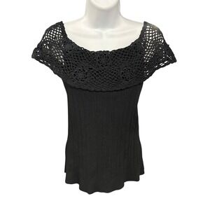 Cabo Black Crochet Off Shoulder Ribbed Knit Top Women's‎ Size L